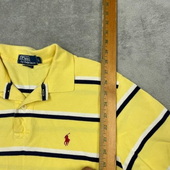 Polo Ralph Lauren Yellow Striped Polo Shirt Size Large 100% Cotton a0187 - Picture 3 of 6